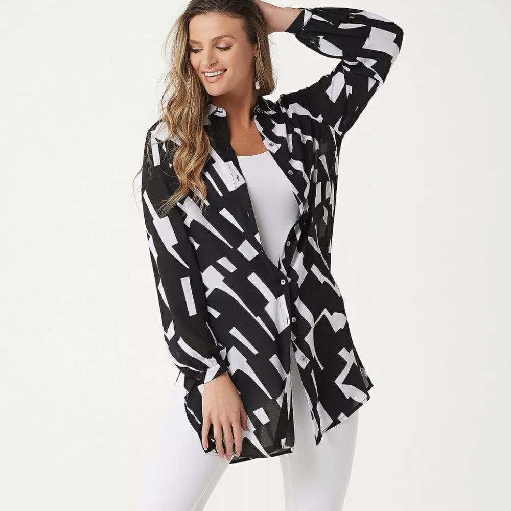 Dennis Basso Printed Woven Button Front Duster